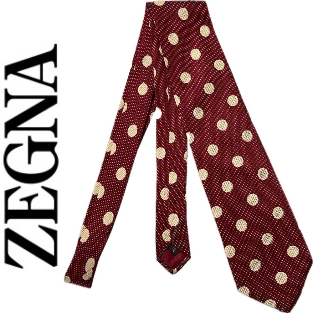 💯% Silk Exclusive Polka Dot Design in Red & Cream Necktie by Ermenegildo Zegna